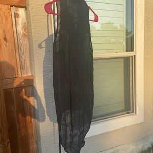 Helmut Lang silk black sheer textured asymmetrical hem sleeveless blouse top